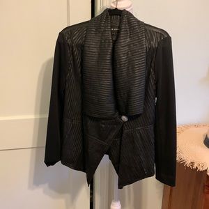 Black Rivet faux leather and polyester jacket/open cardigan.Size M. Used.